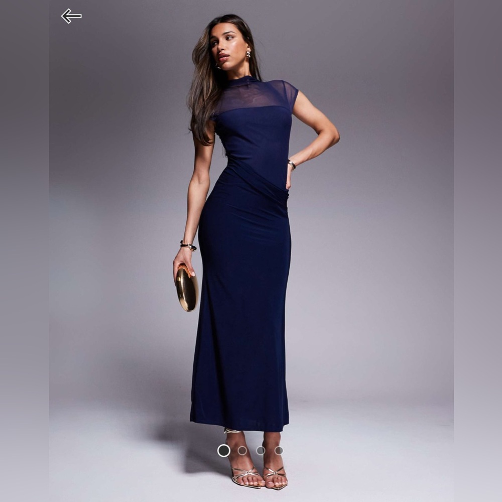 ASOS Navy Blue Sheer Yoke Maxi Dress